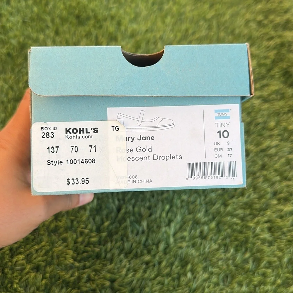 TOMS Mary Jane Shoes Rose Gold Iridescent Droplets Size 10 little girls kids